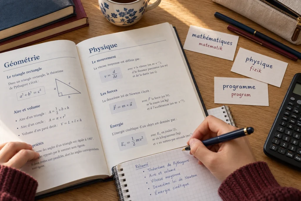 Matematik ve fizik derslerine ait Fransızca terimleri Türkçe karşılıklarıyla gösteren çalışma materyalleri